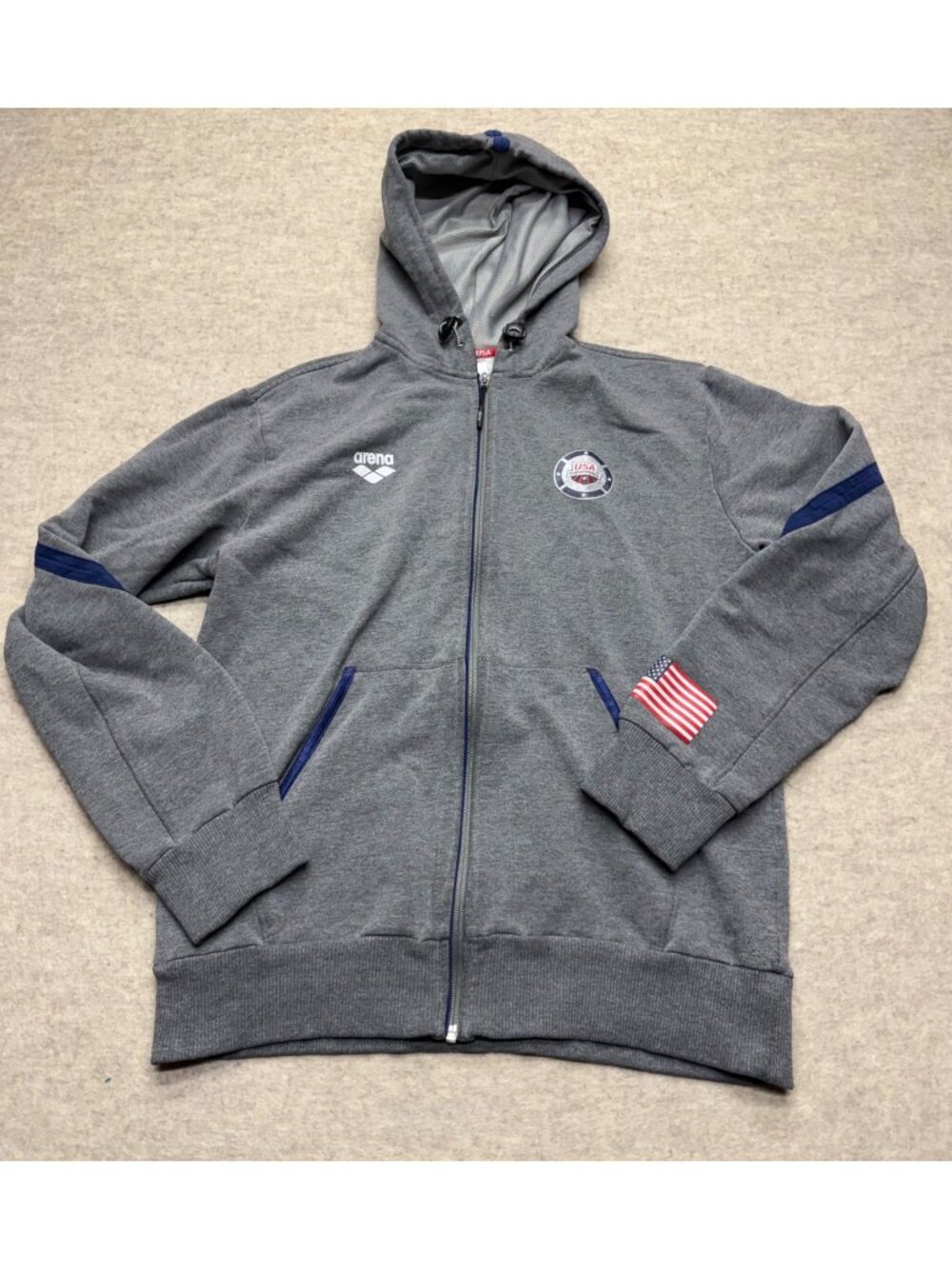 Arena Team USA Swimming Full Zip Grey Activewear Sweatshirt Hoodie Men's Large
